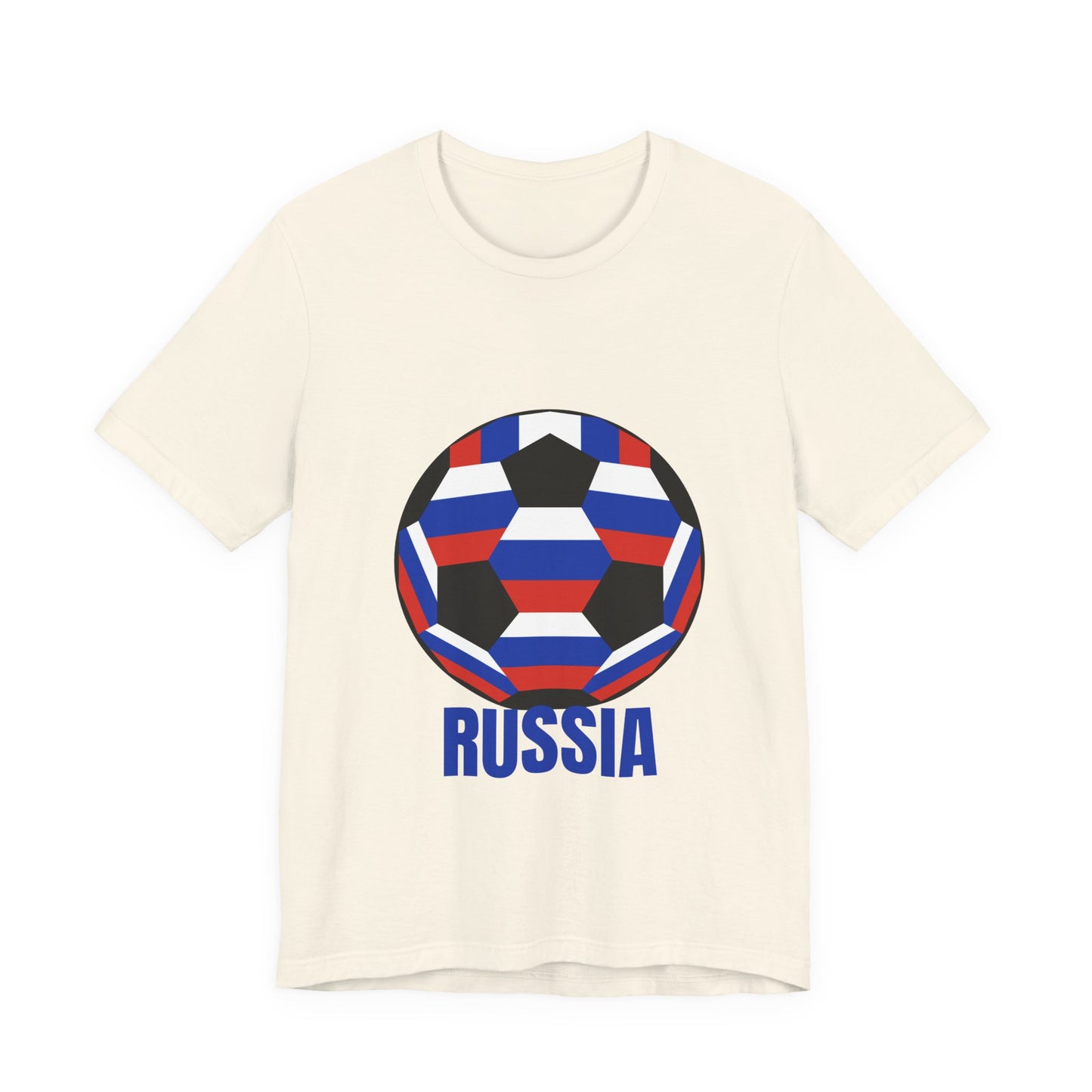 Russia Fan Specialty Soccer Ball Design T Shirt Blue Text