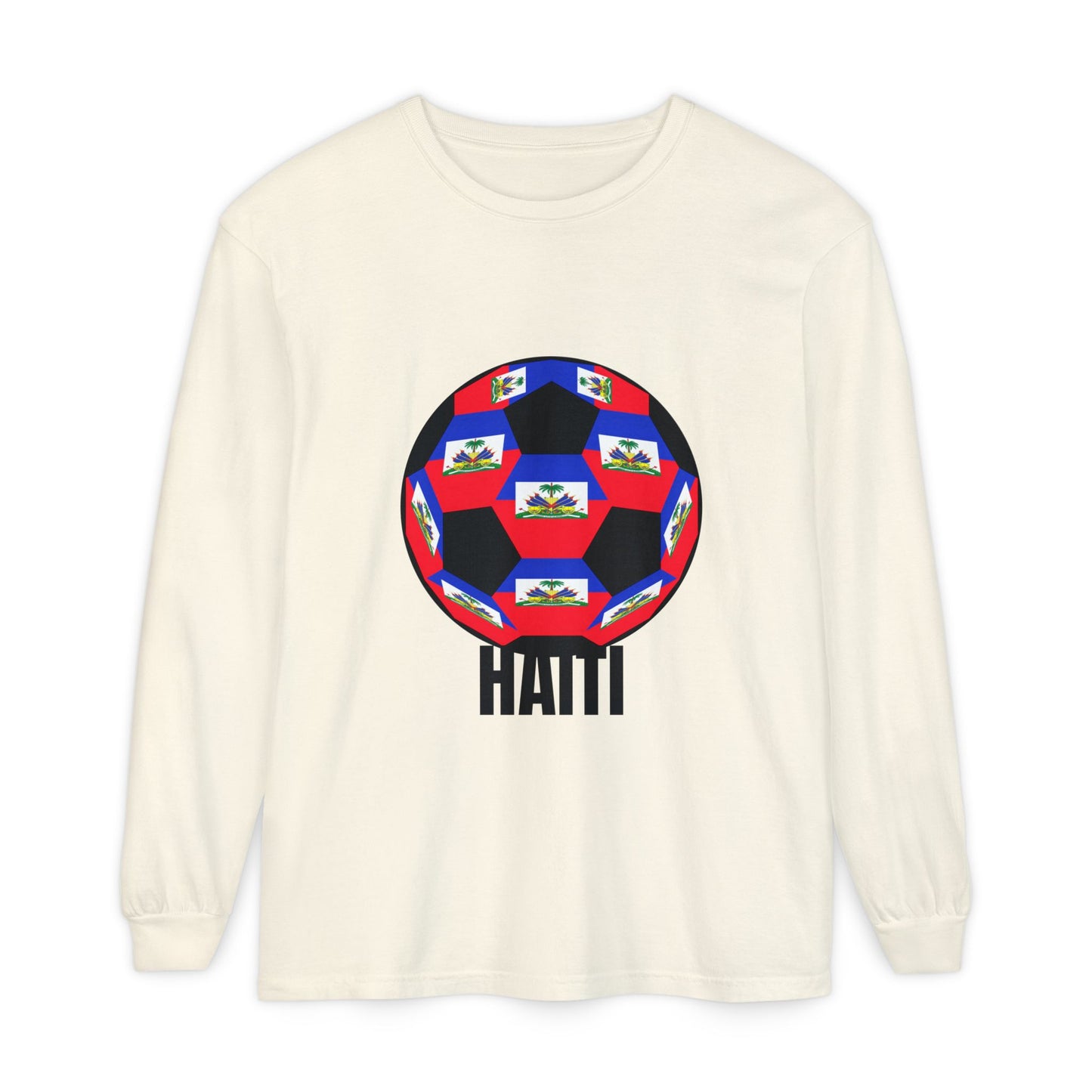 Haiti Fan Specialty Soccer Ball Design Long Sleeve Tee