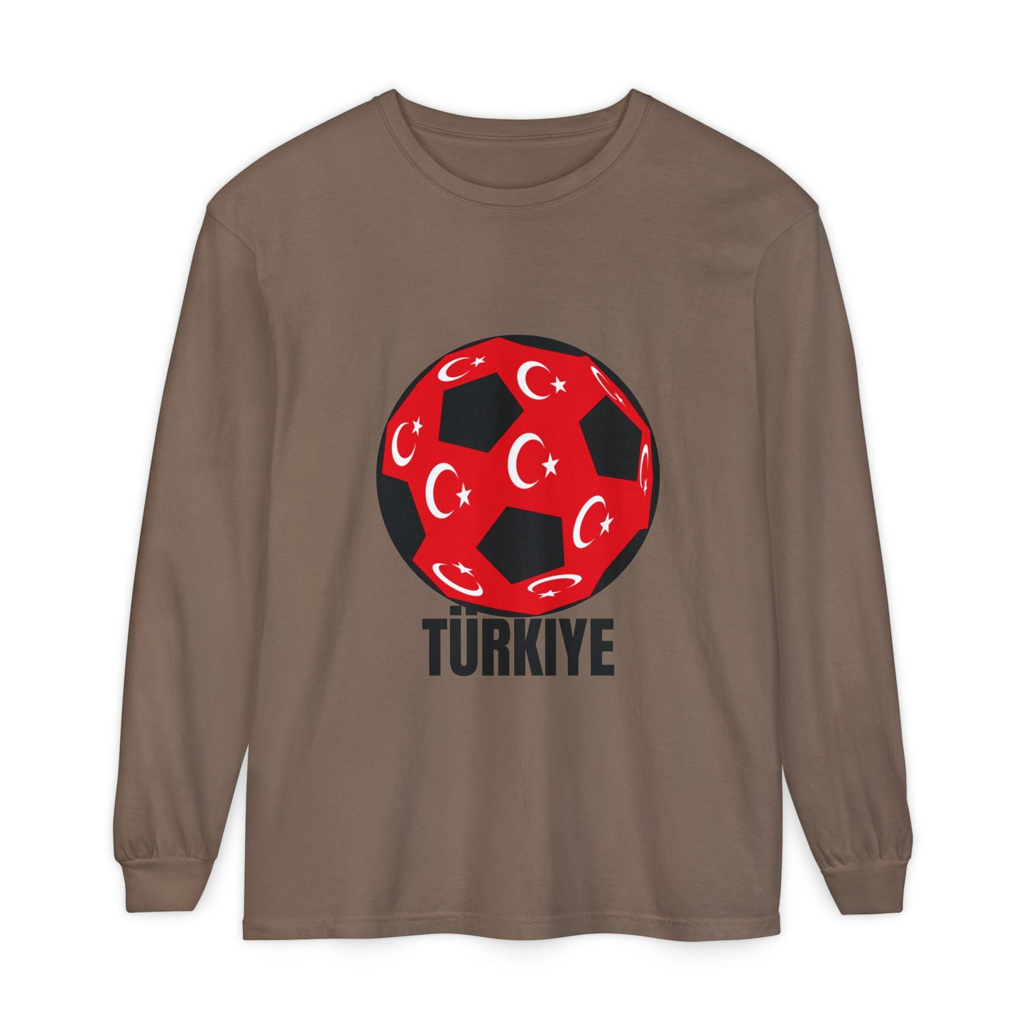Türkiye Fan Specialty Soccer Ball Design Long Sleeve Tee Black Text