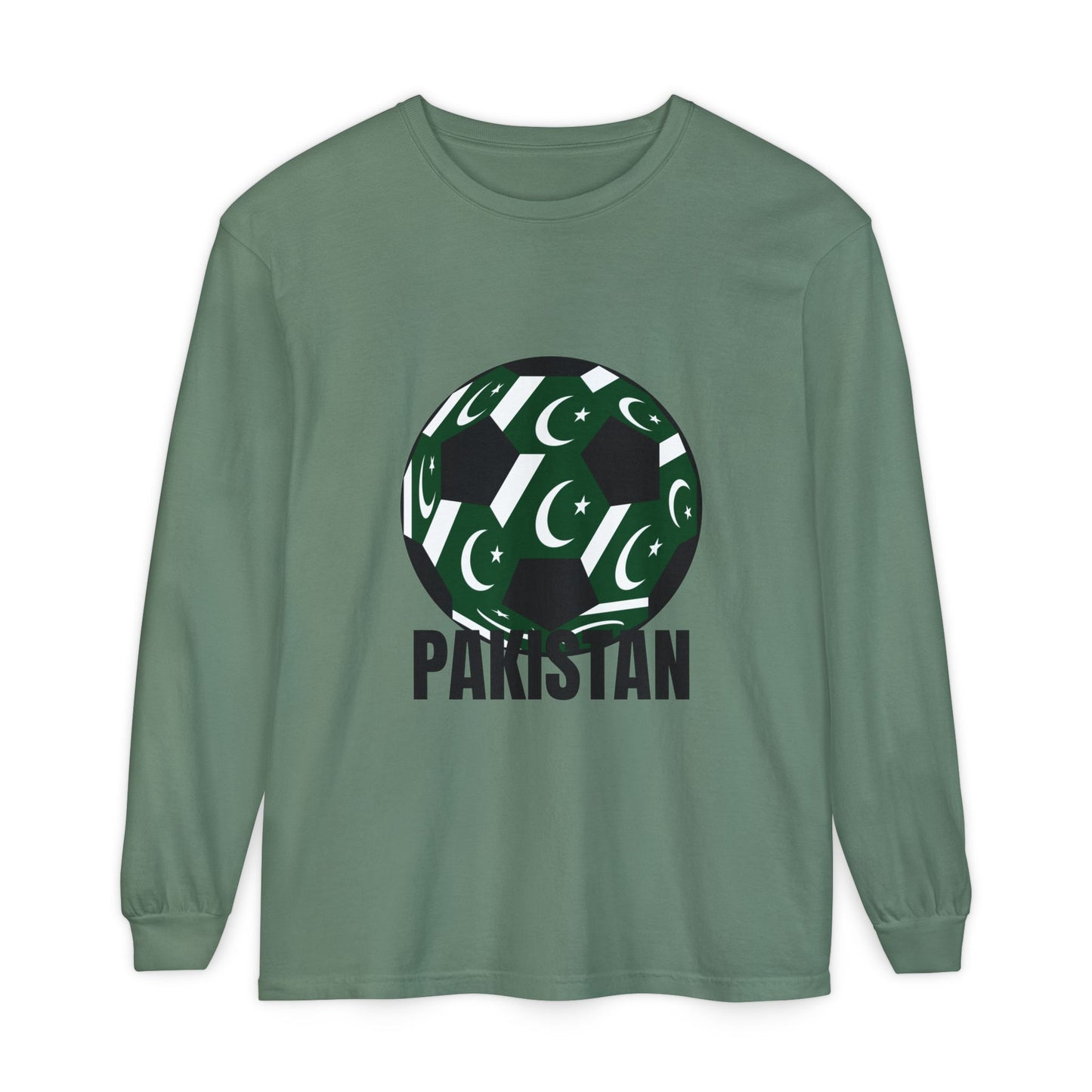 Pakistan Fan Specialty Soccer Ball Design T Shirt Long Sleeve T-Shirt Black Text