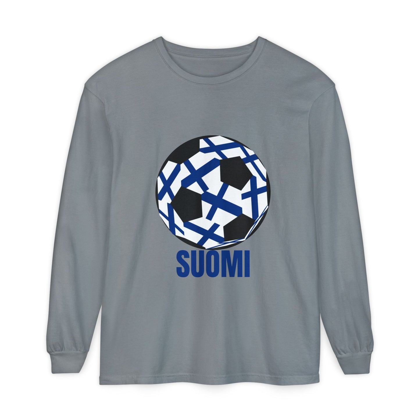 Suomi Fan Specialty Soccer Ball Design Long Sleeve Tee