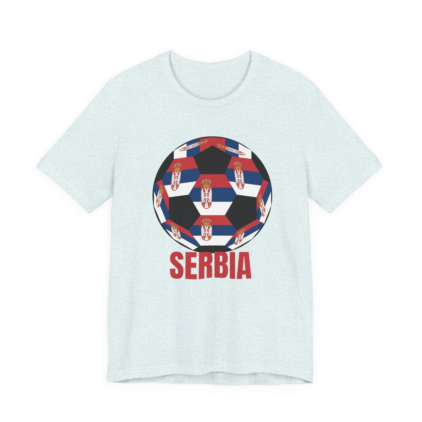 Serbia Fan Specialty Soccer Ball Design T Shirt Red Text