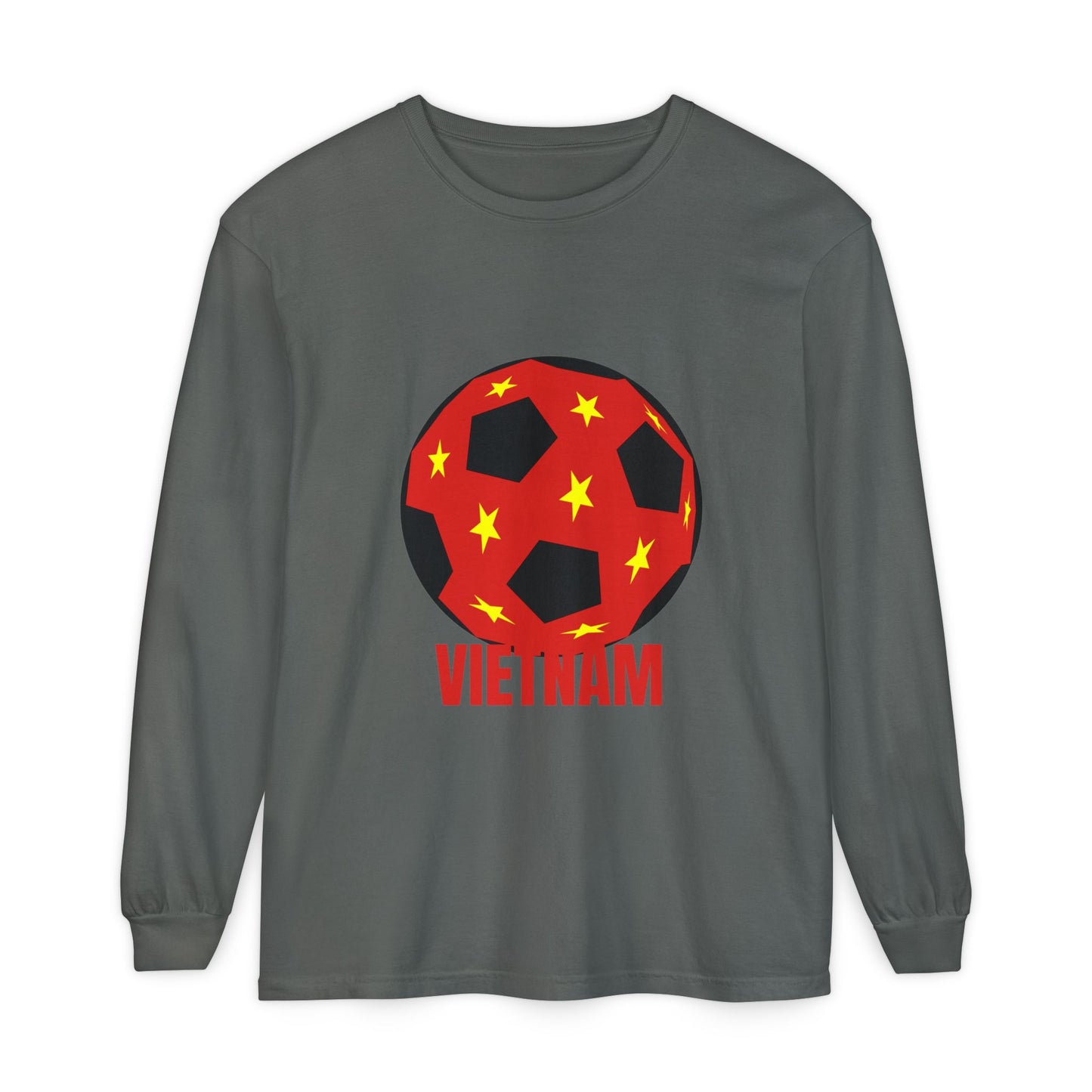 Vietnam Fan Specialty Soccer Ball Design Long Sleeve Tee Red Text