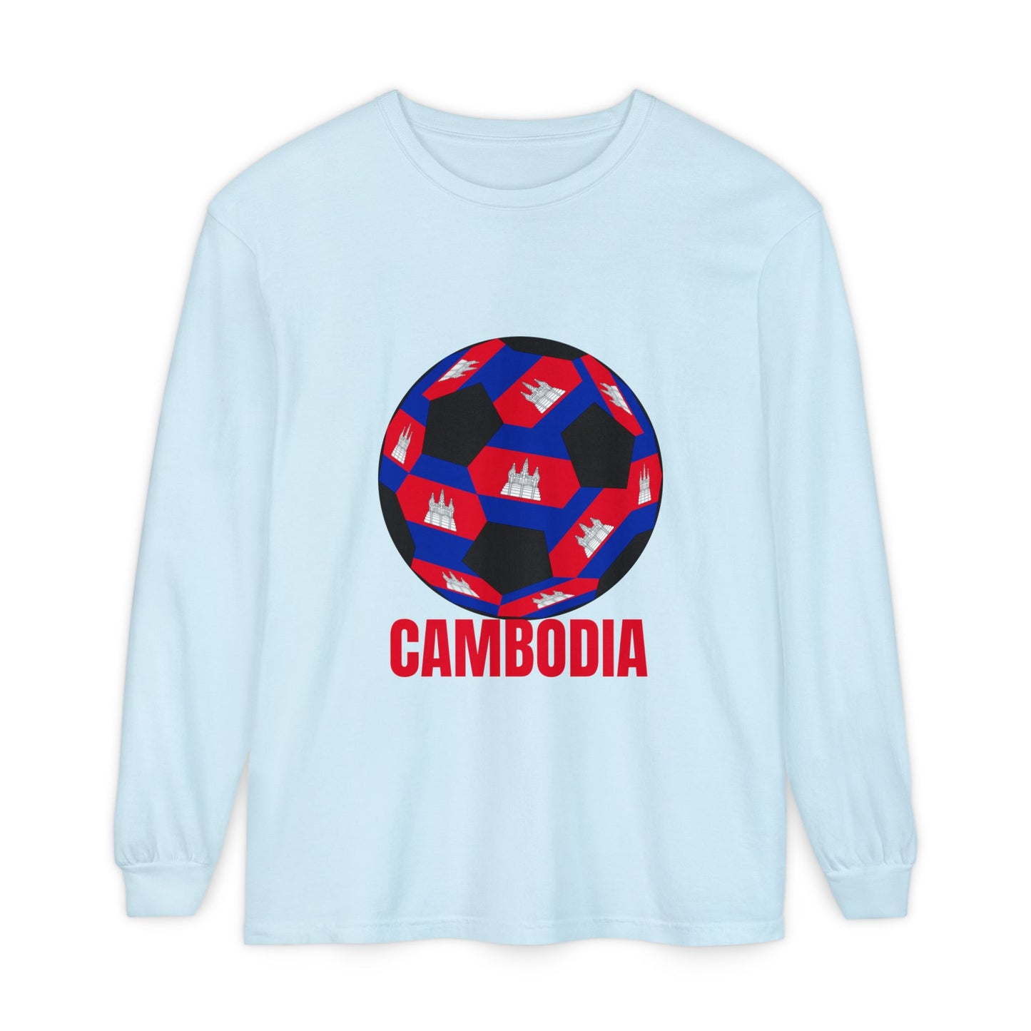 Cambodia Fan Specialty Soccer Ball Design Long Sleeve T‑Shirt