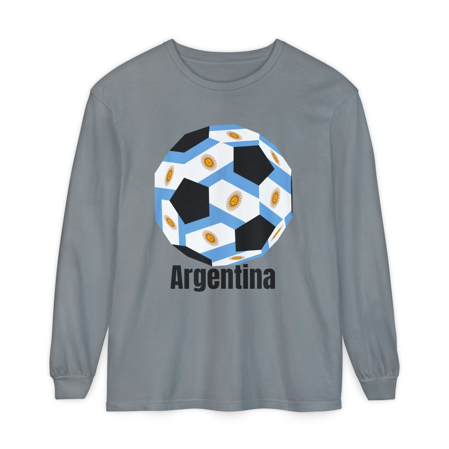 Argentina Fan Specialty Soccer Ball Design Long Sleeve Tee