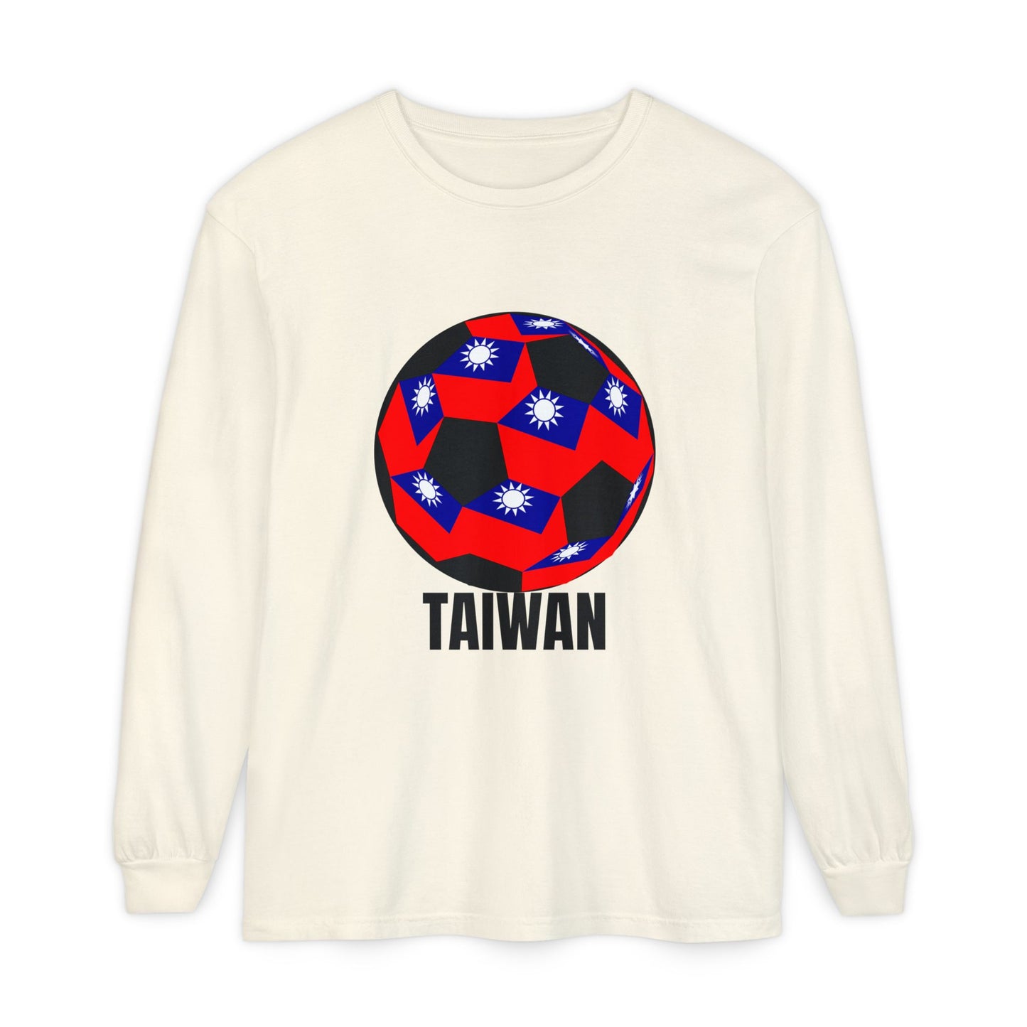 Taiwan Flag Soccer Ball Long Sleeve Tee Black Text