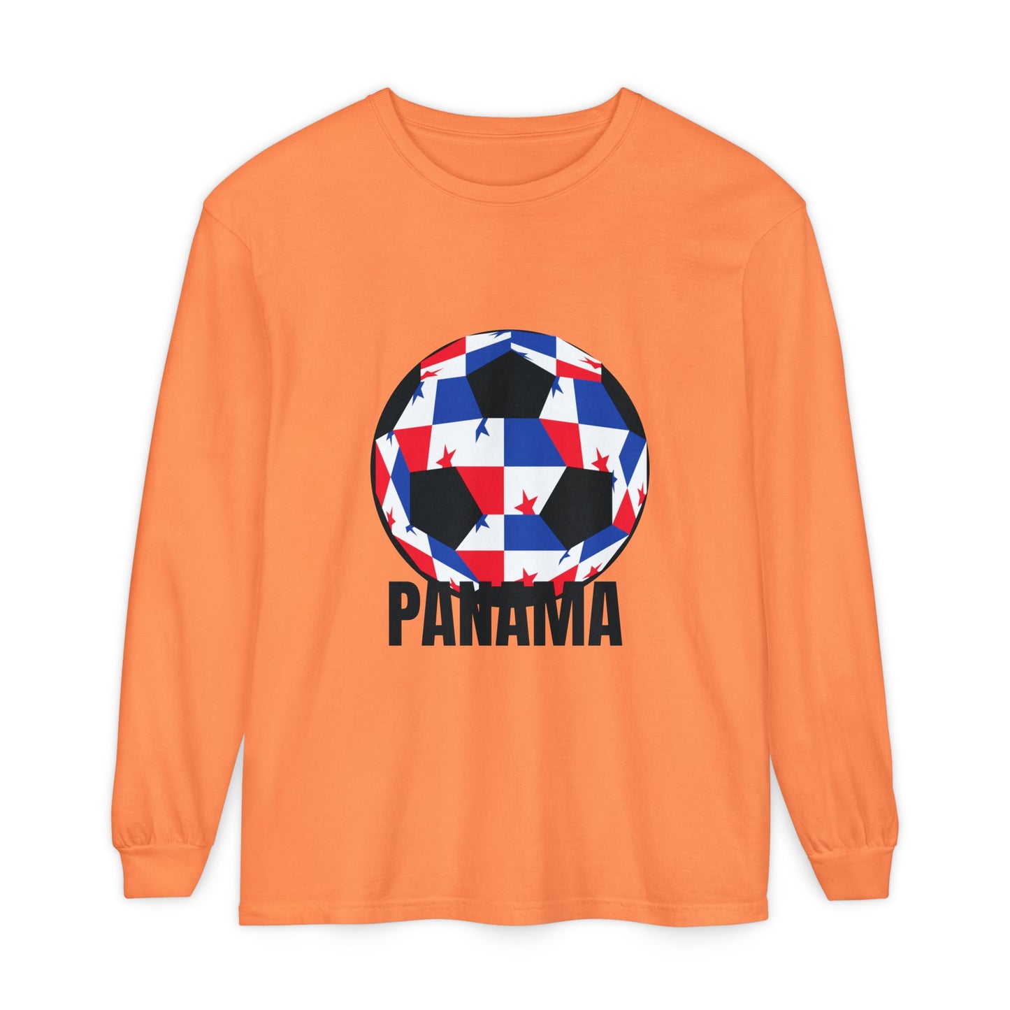 Panama Fan Specialty Soccer Ball Design T Shirt Long Sleeve Tee Black Text