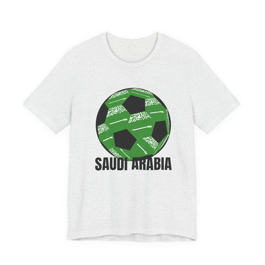 Saudi Arabia Fan Specialty Soccer Ball Design T Shirt Black Text
