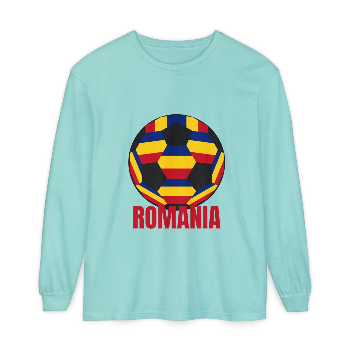 Romania Fan Specialty Soccer Ball Design Long Sleeve Tee