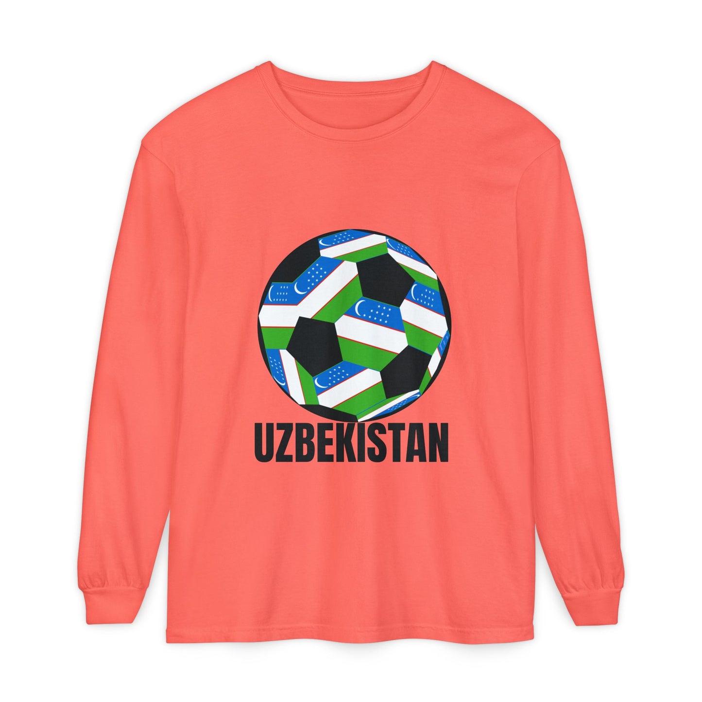 Uzbekistan Fan Specialty Soccer Ball Design Long Sleeve Tee