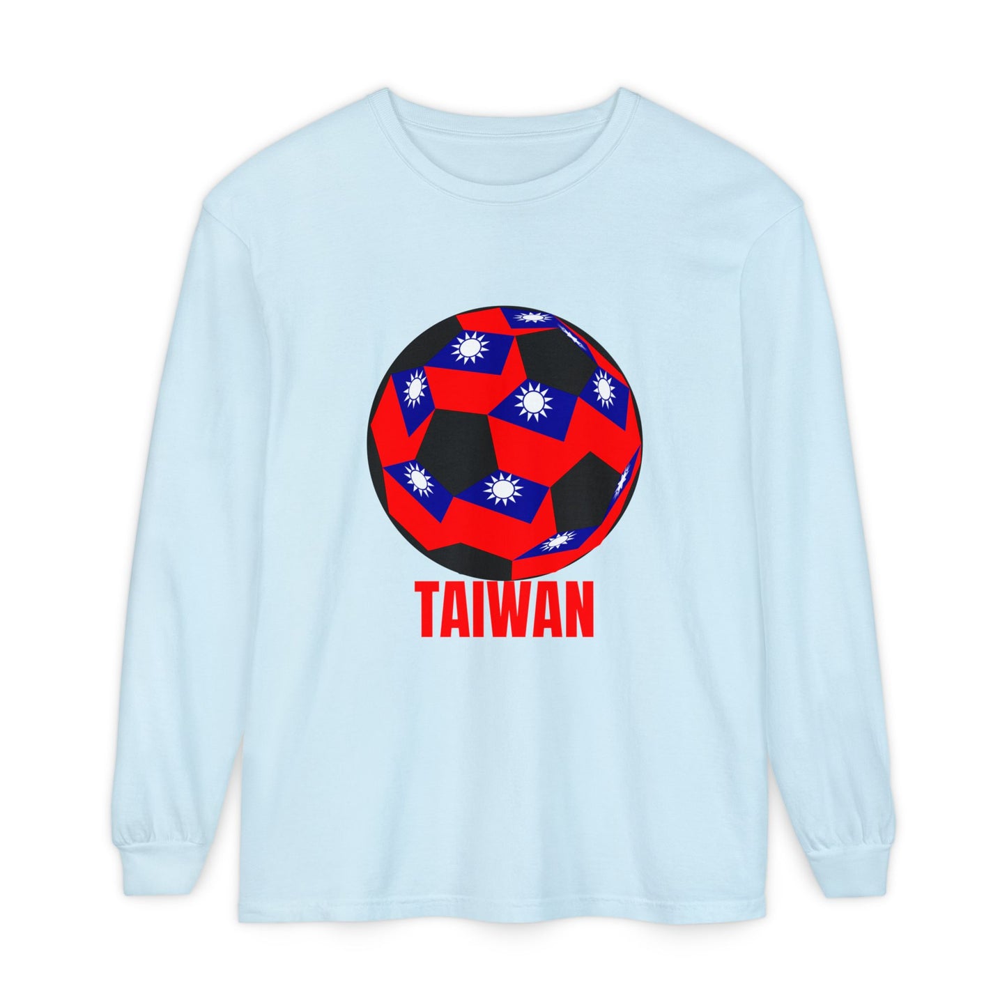 Taiwan Fan Specialty Soccer Ball Design  Long Sleeve T Shirt Red Text