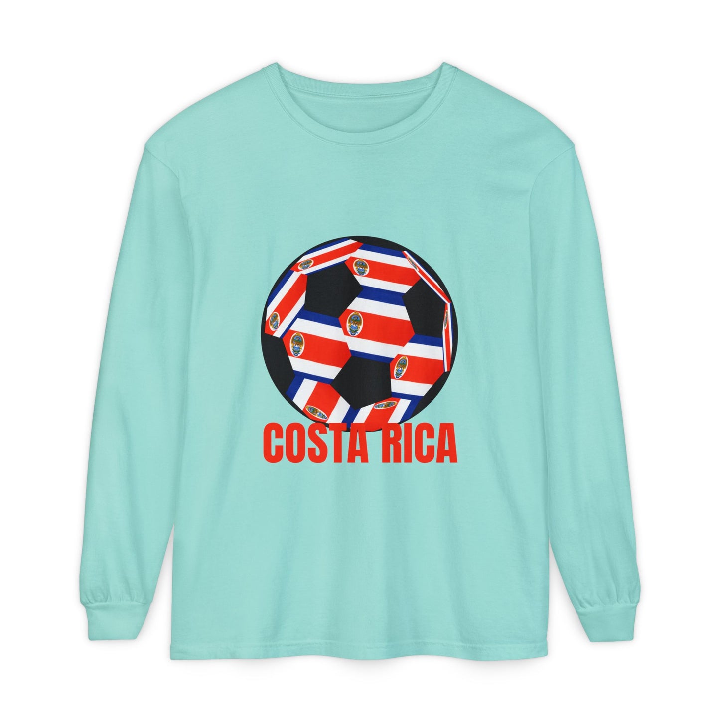Costa Rica Fan Specialty Soccer Ball Design Long Sleeve Tee