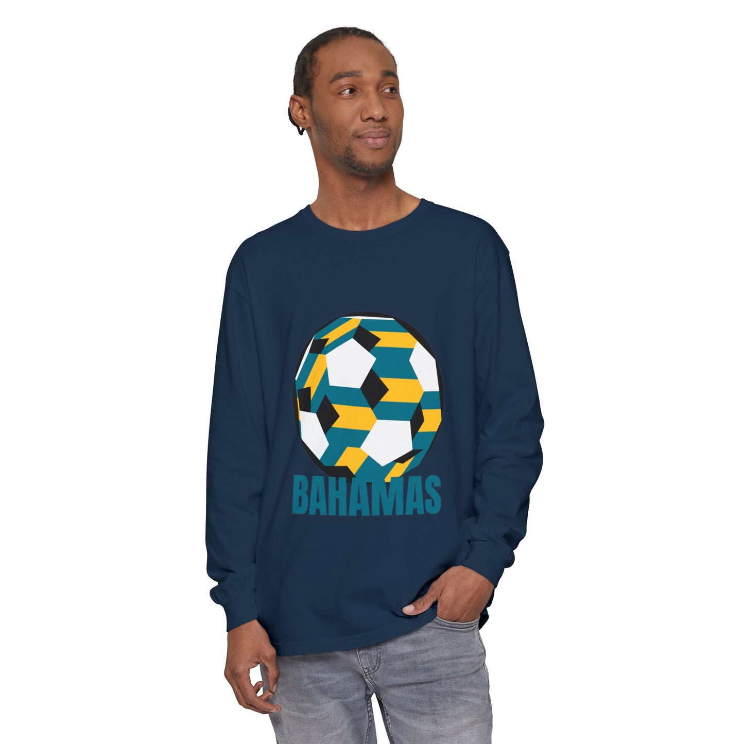 Bahamas Fan Specialty Soccer Ball Design Long Sleeve Tee