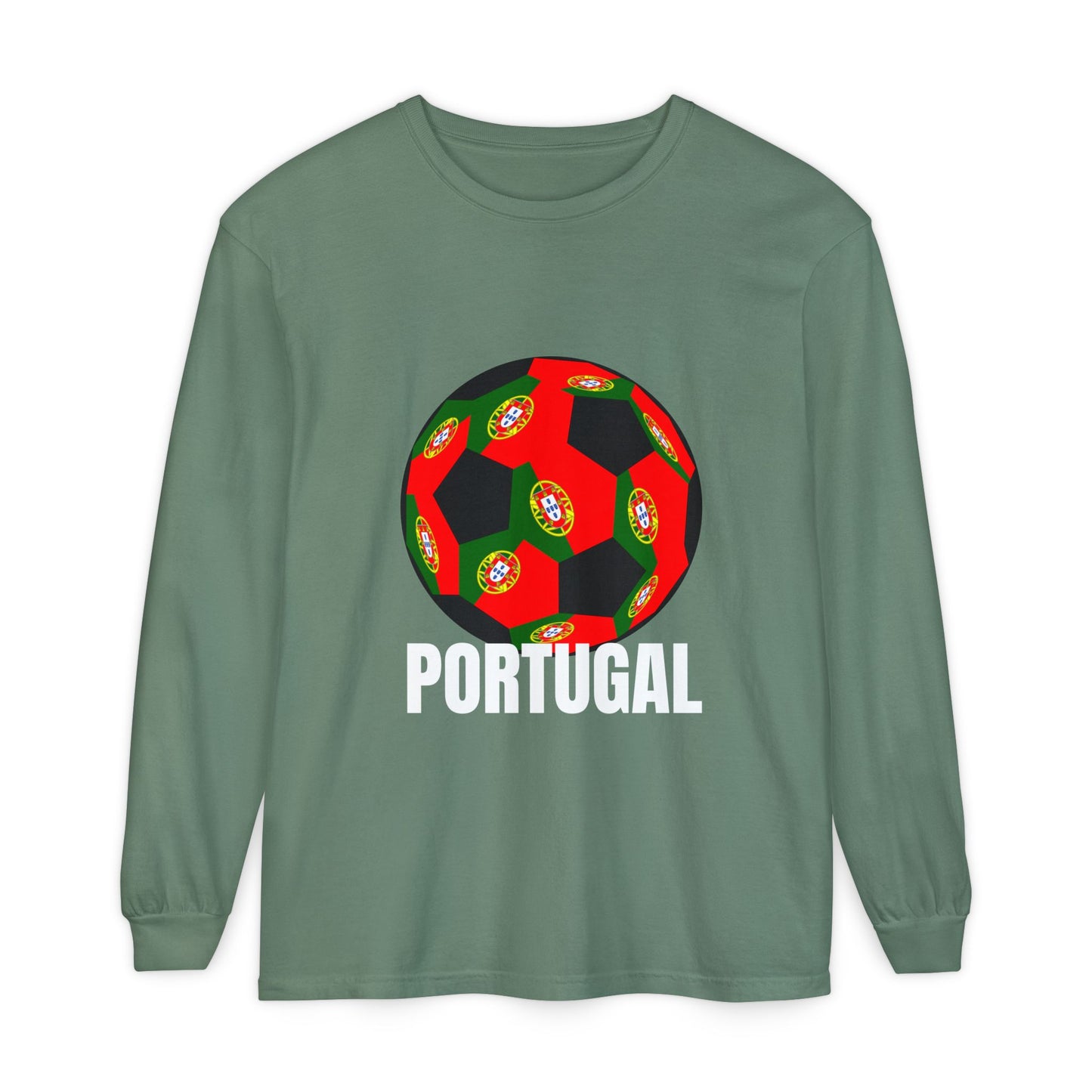 Portugal Fan Specialty Soccer Ball Design Long Sleeve Tee