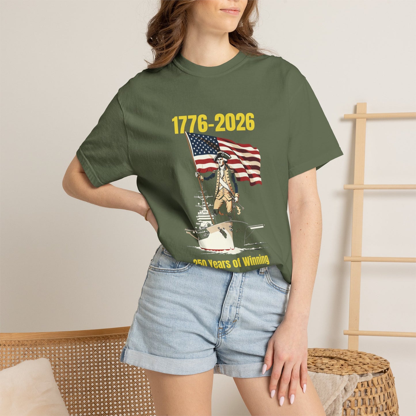 George Washington on an Aircraft Carrier with an American Flag T-shirt | 250 Years of Winning