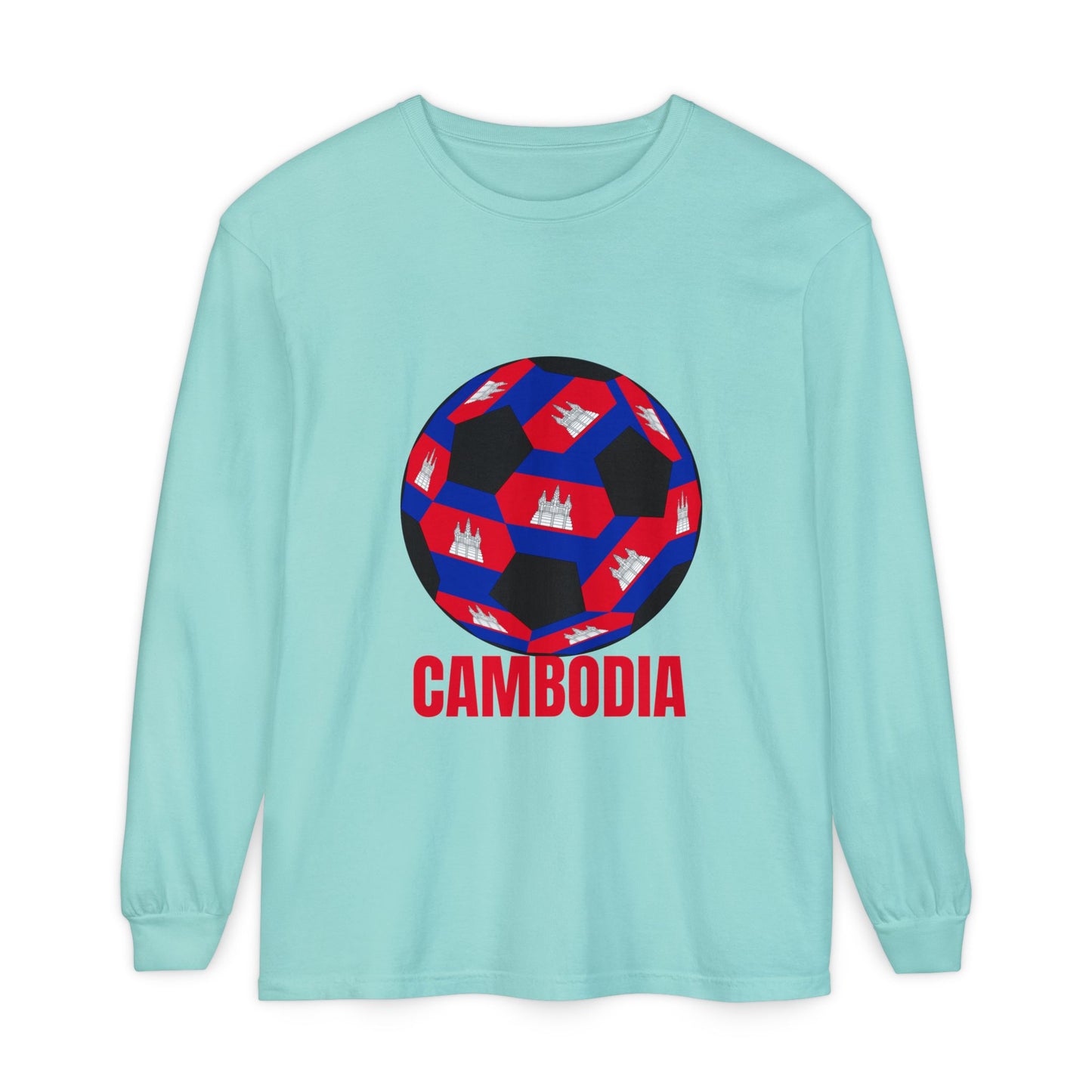 Cambodia Fan Specialty Soccer Ball Design Long Sleeve T‑Shirt