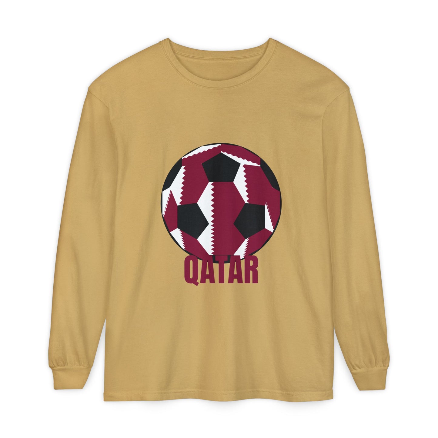 Qatar Fan Specialty Soccer Ball Design Long Sleeve Tee