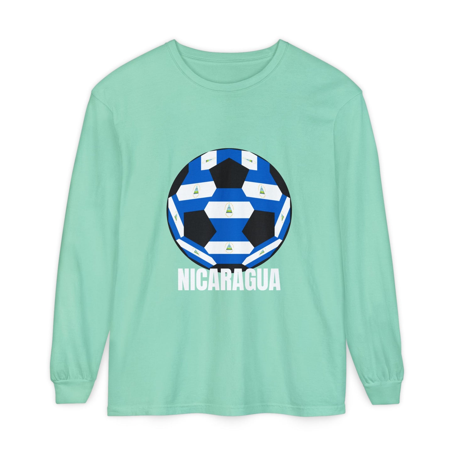Nicaragua Fan Specialty Soccer Ball Design Long Sleeve Tee