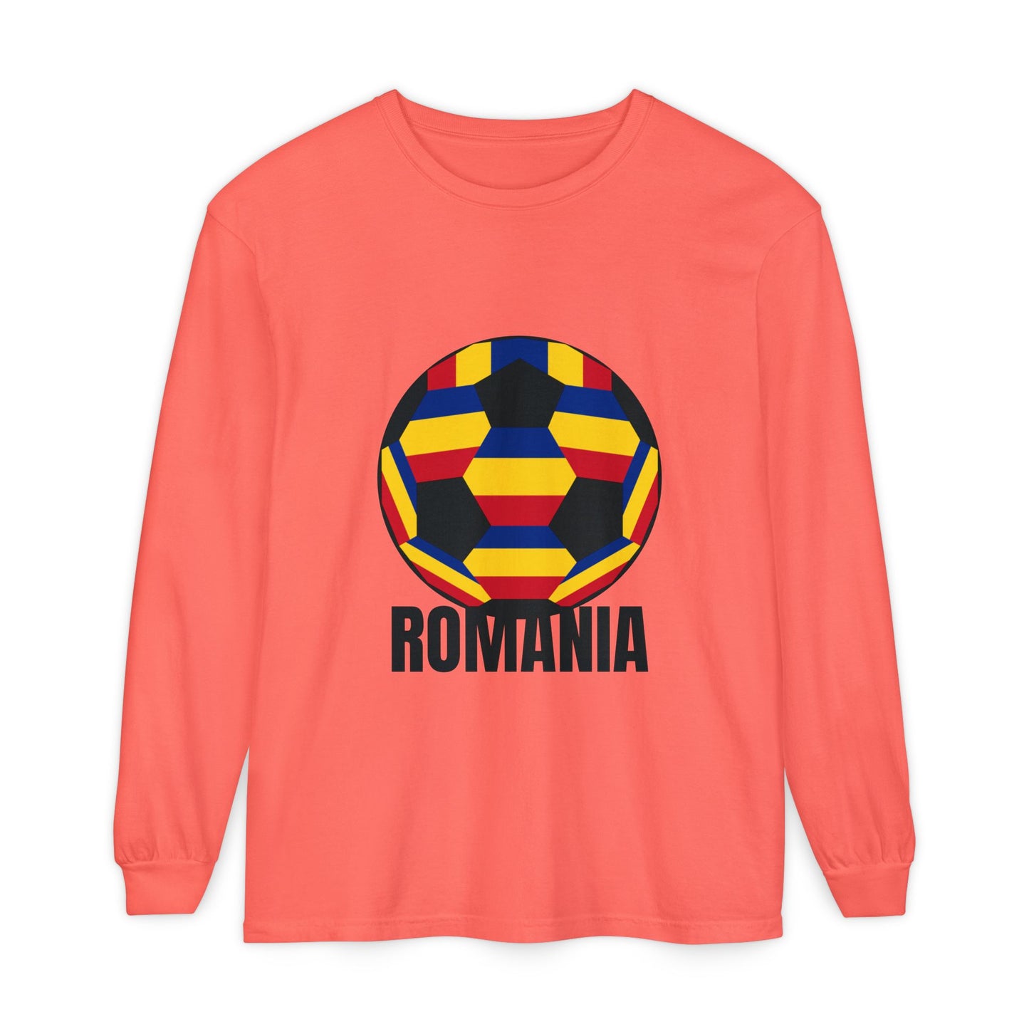 Romania Fan Specialty Soccer Ball Design Long Sleeve Tee