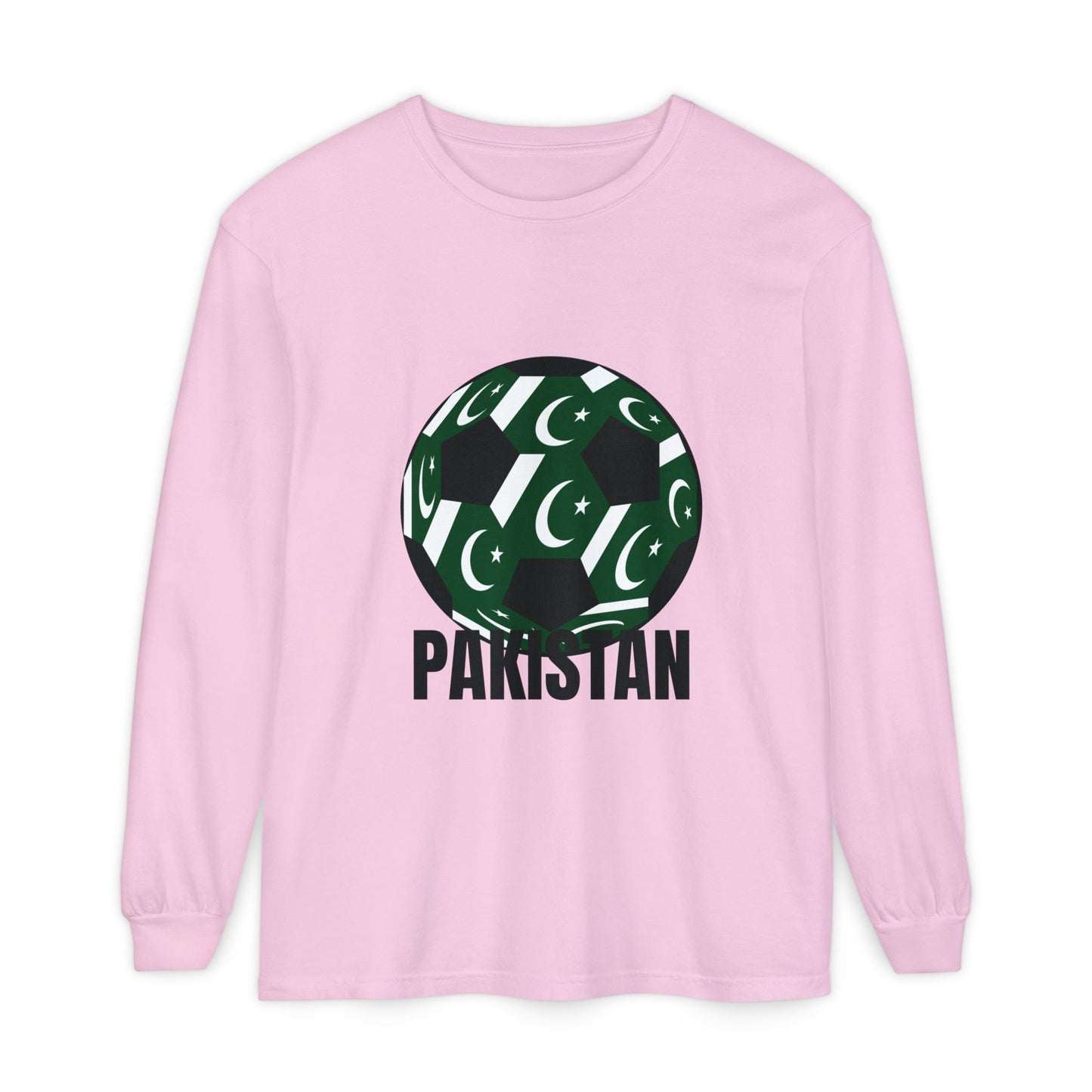 Pakistan Fan Specialty Soccer Ball Design T Shirt Long Sleeve T-Shirt Black Text