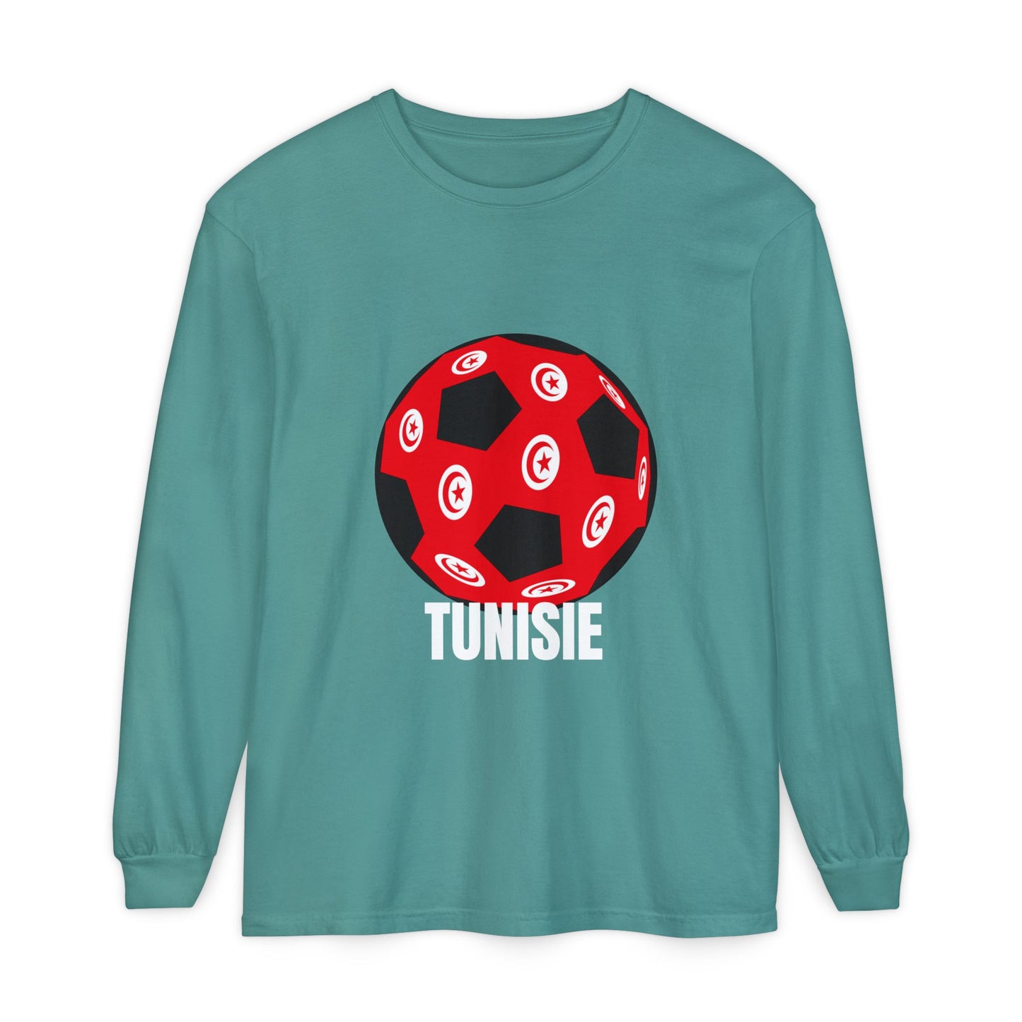 Tunisie Fan Specialty Soccer Ball Design Long Sleeve Tee White Text