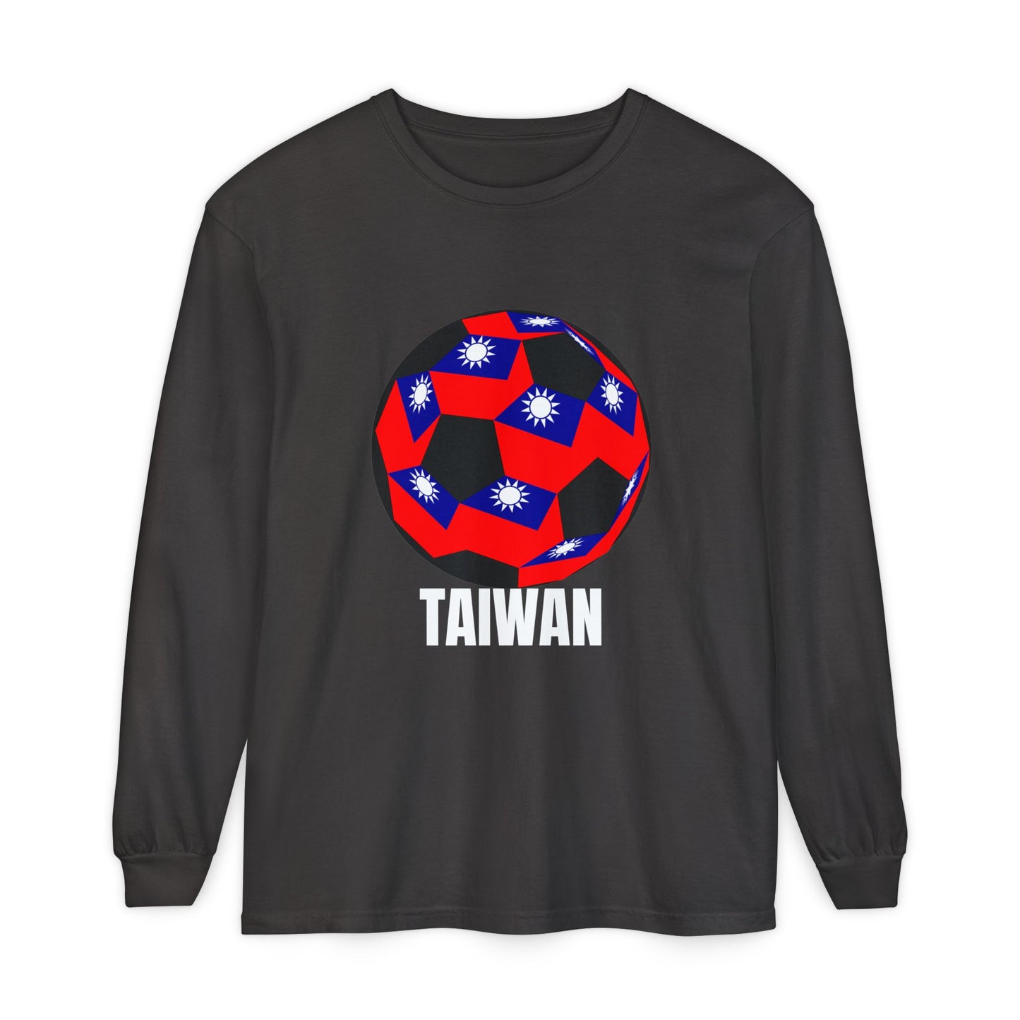 Taiwan Fan Specialty Soccer Ball Design T Shirt Long Sleeve White Text