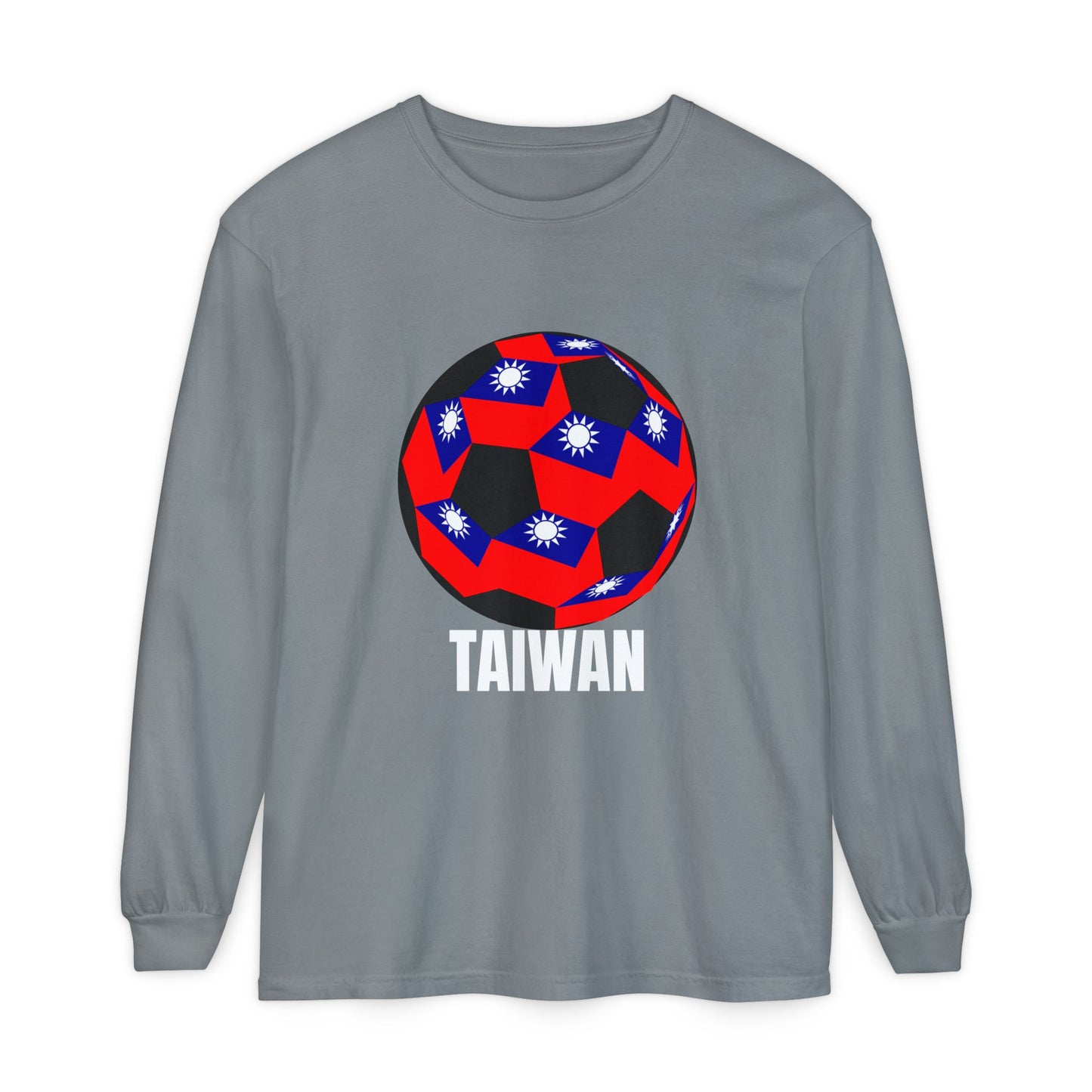 Taiwan Fan Specialty Soccer Ball Design T Shirt Long Sleeve White Text