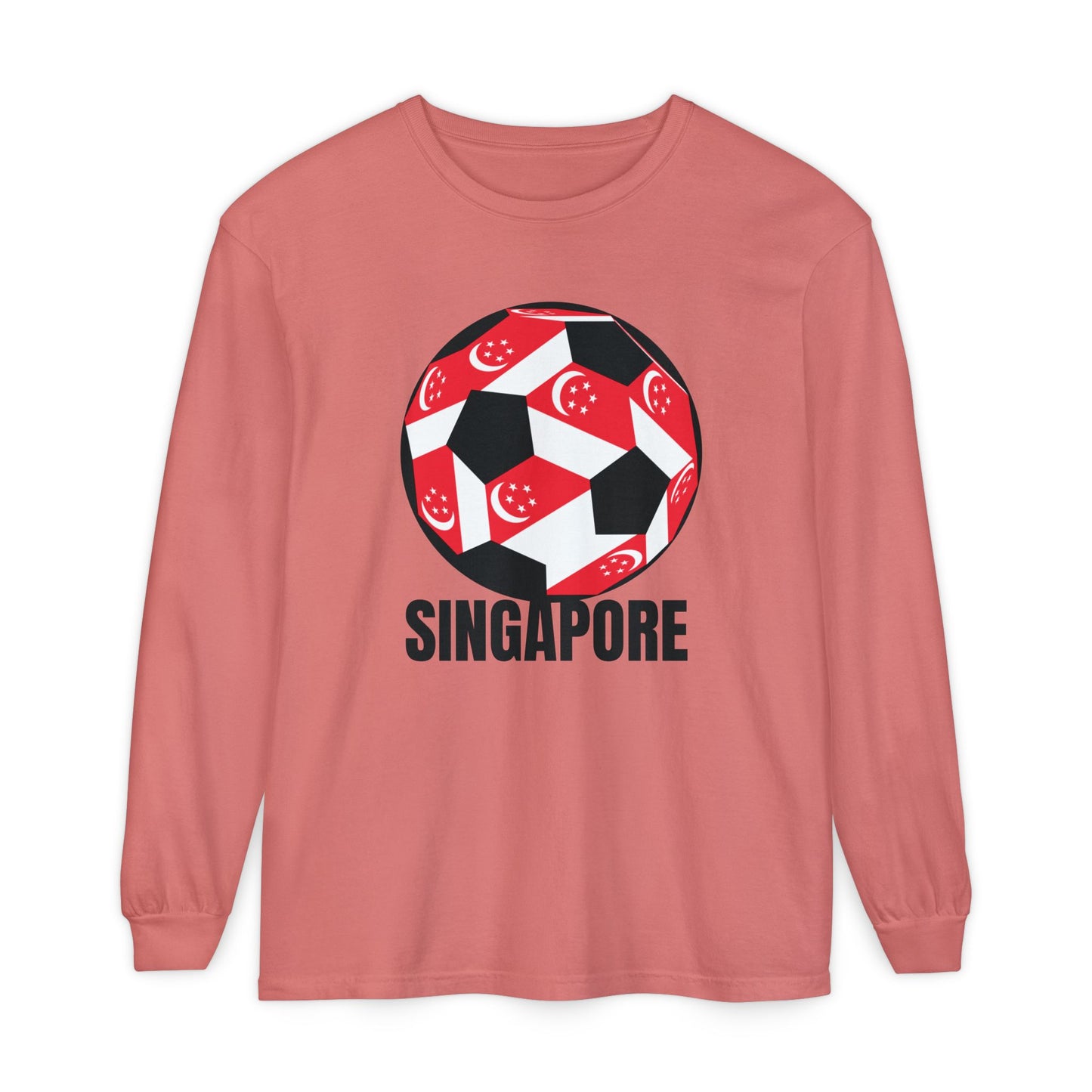 Singapore Fan Specialty Soccer Ball Design T Shirt Long Sleeve Tee Black Text