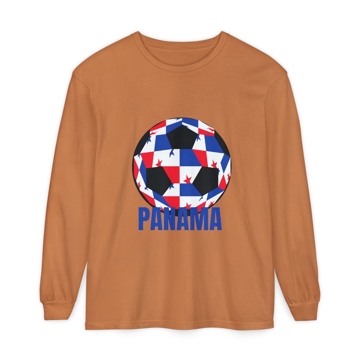 Panama Fan Specialty Soccer Ball Design T Shirt Long Sleeve T-Shirt blue Text