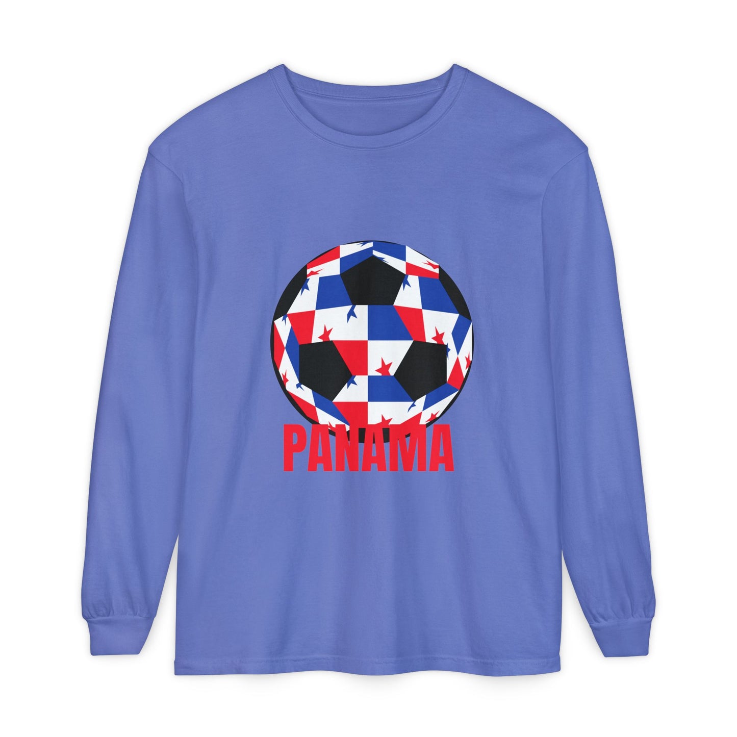 Panama Fan Specialty Soccer Ball Design T ShirtLong Sleeve Tee Red Text