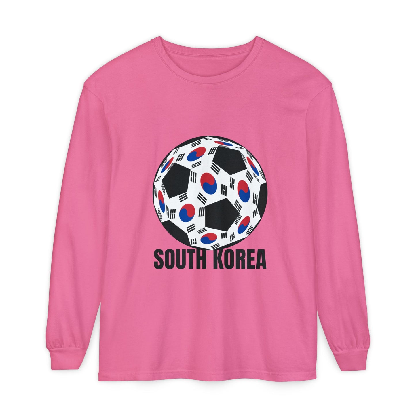 South Korea Fan Specialty Soccer Ball Design Long Sleeve Tee Black Text