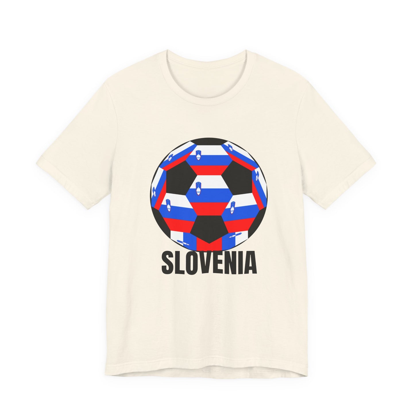 Slovenia Fan Specialty Soccer Ball Design T Shirt Black Text