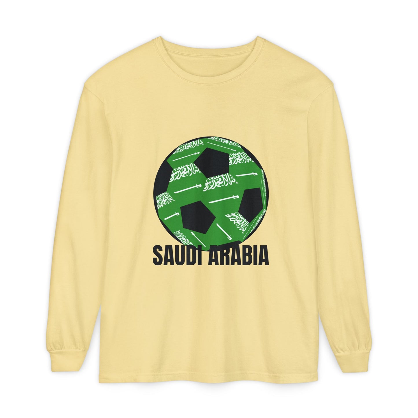 Saudi Arabia Fan Specialty Soccer Ball Design  Long Sleeve Shirt Black Text