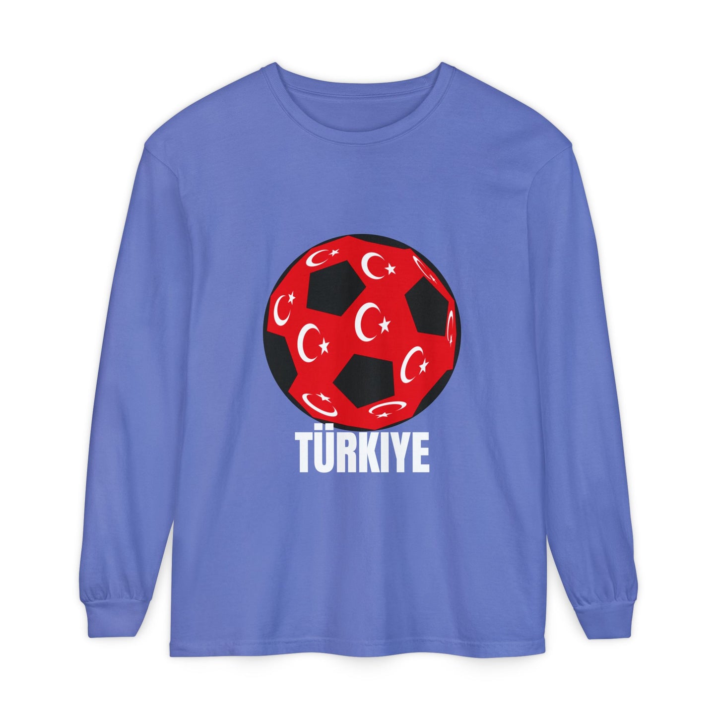 Türkiye Fan Specialty Soccer Ball Design Long Sleeve Tee White Text