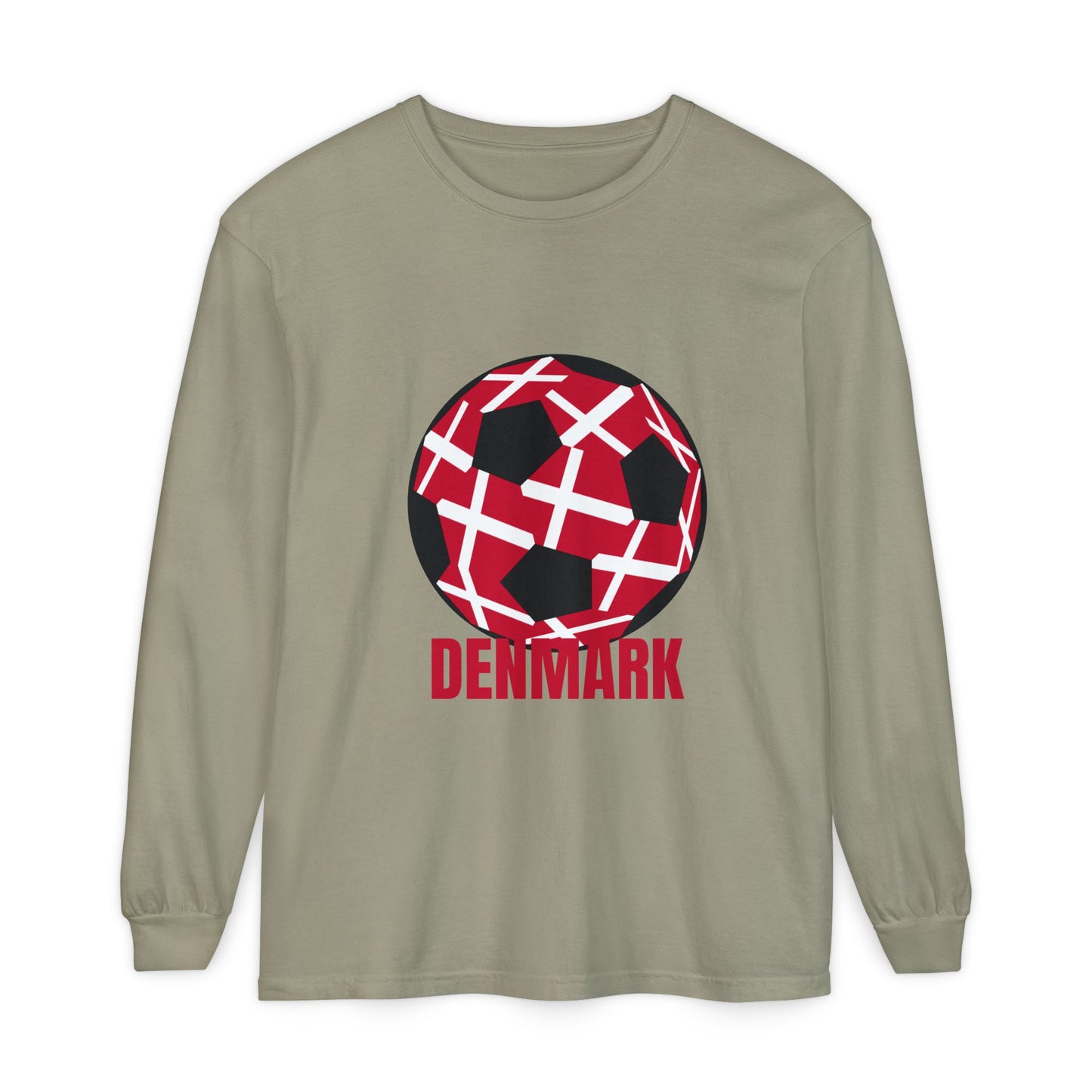 Denmark Fan Specialty Soccer Ball Design Long Sleeve Tee