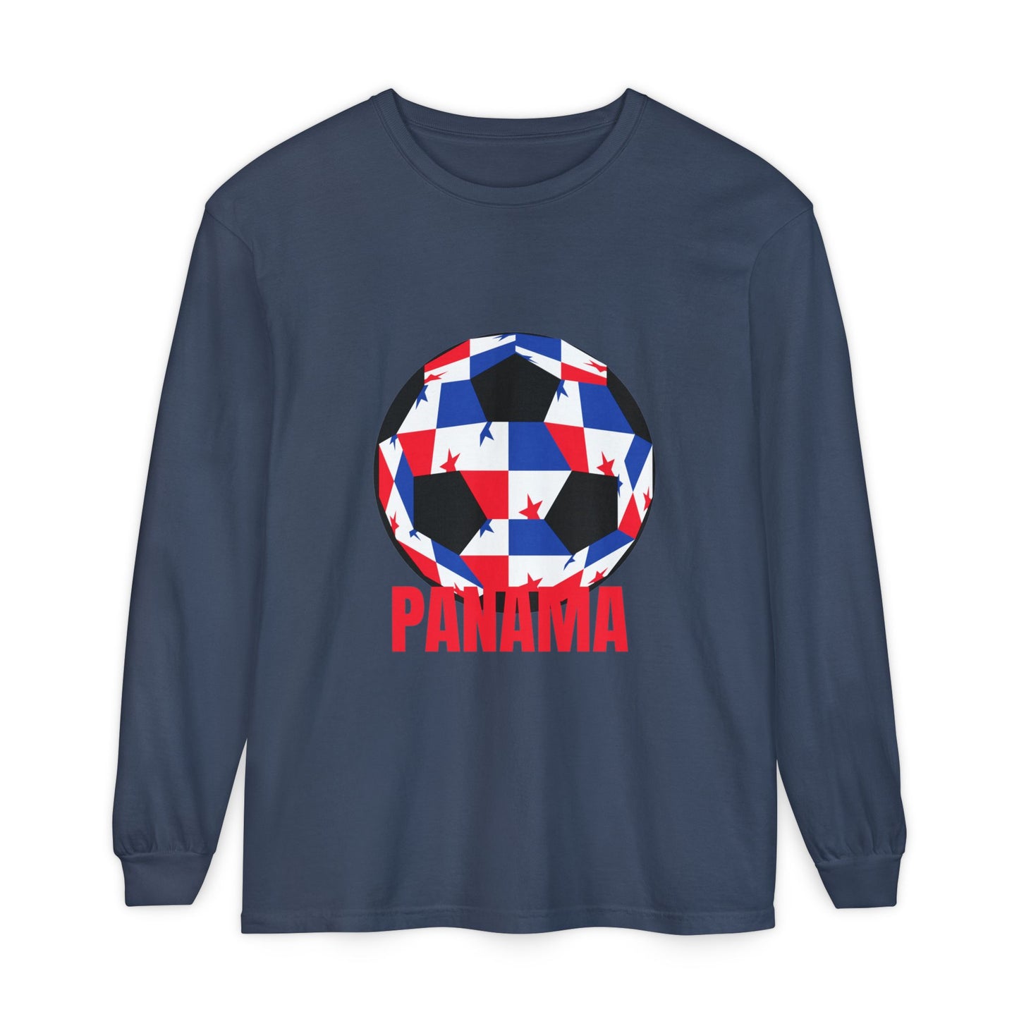 Panama Fan Specialty Soccer Ball Design T ShirtLong Sleeve Tee Red Text