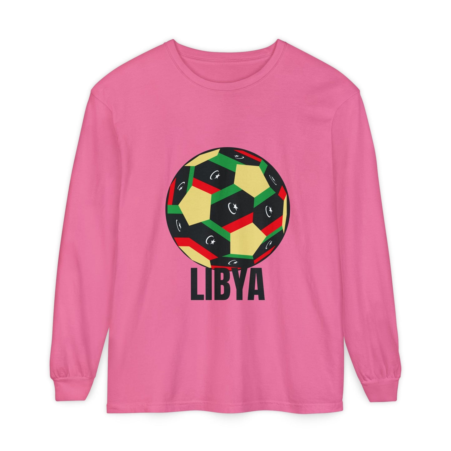 Libya Fan Specialty Soccer Ball Design T Shirt Long Sleeve Tee