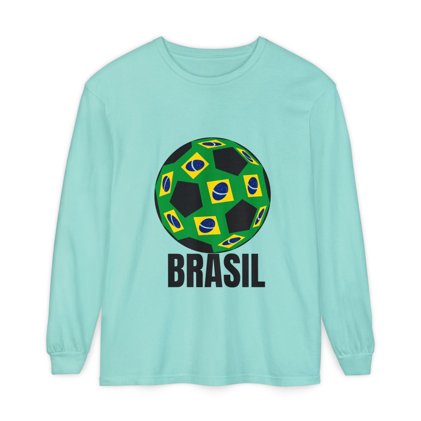 Brasil Fan Specialty Soccer Ball Design Long Sleeve T Shirt