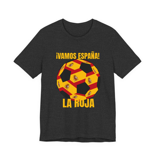 La Roja Soccer T‑Shirt - "¡Vamos España!" Spanish  T Shirt Gold Text