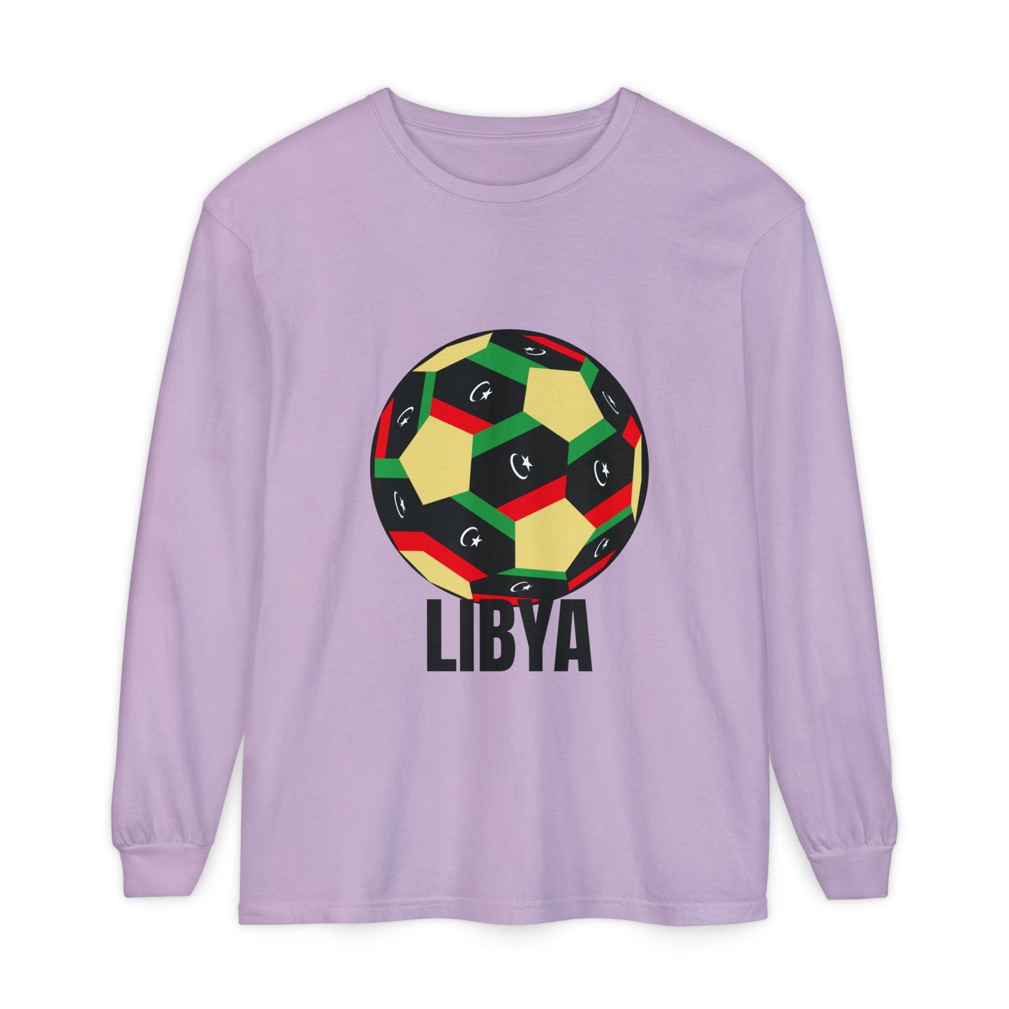 Libya Fan Specialty Soccer Ball Design T Shirt Long Sleeve Tee
