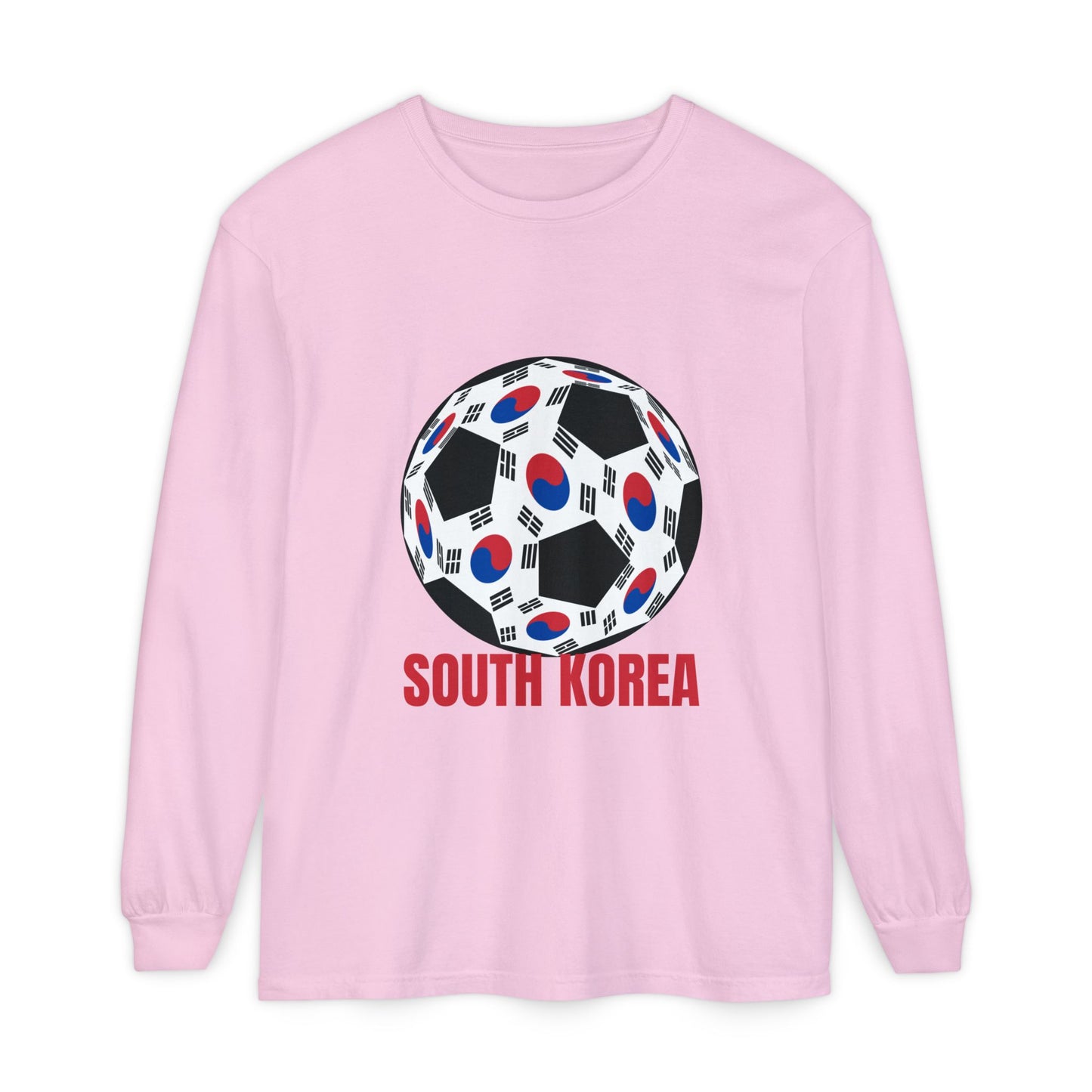 South Korea Fan Specialty Soccer Ball Design Long Sleeve Tee Red Text