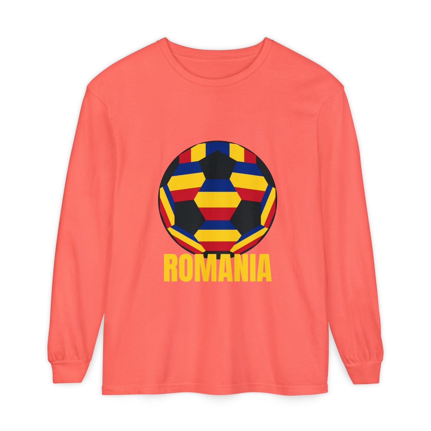 Romania Fan Specialty Soccer Ball Design Long Sleeve Tee