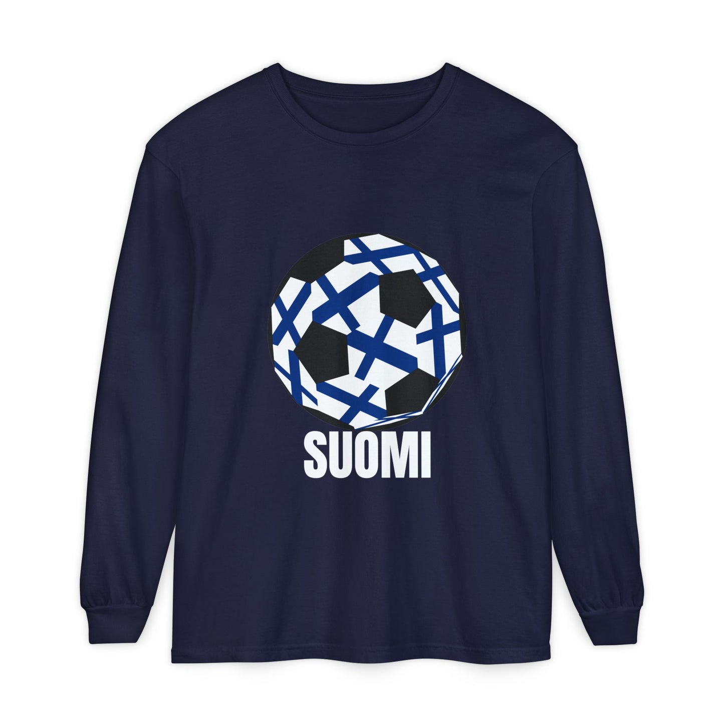 Suomi Fan Specialty Soccer Ball Design Long Sleeve Tee