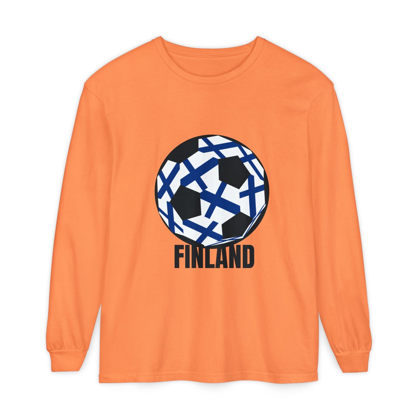 Finland Fan Specialty Soccer Ball Design Long Sleeve Tee