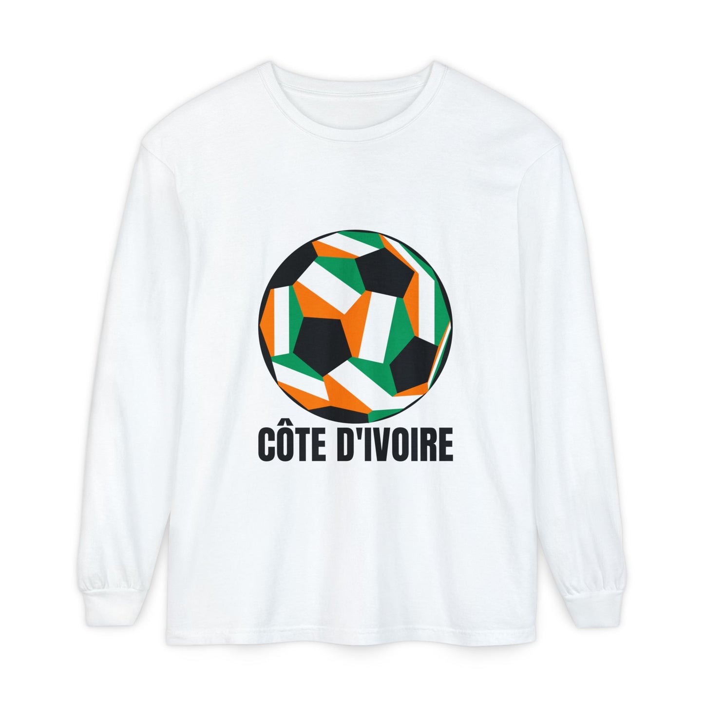 Cote D Ivoire Fan Specialty Soccer Ball Design Long Sleeve Tee