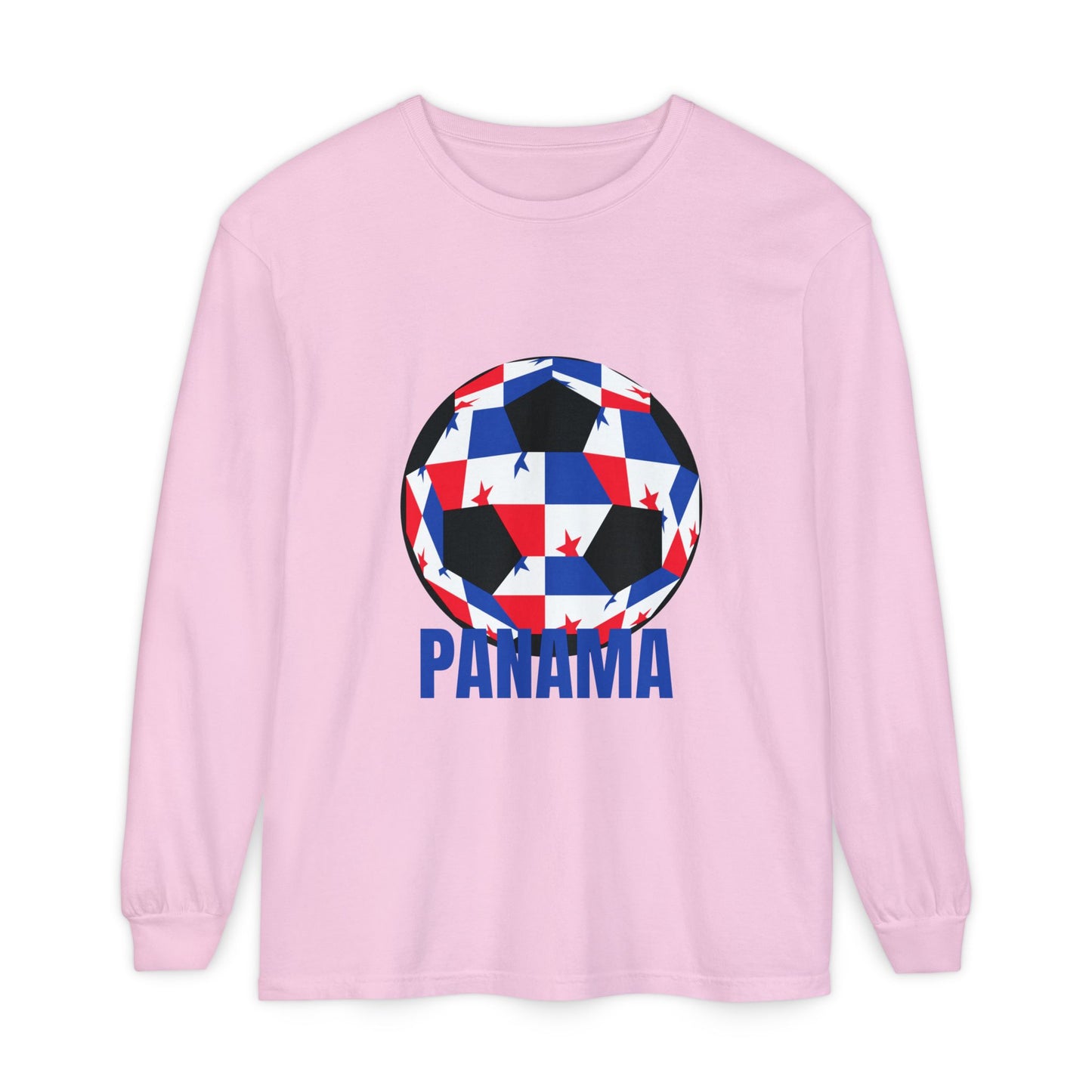 Panama Fan Specialty Soccer Ball Design T Shirt Long Sleeve T-Shirt blue Text