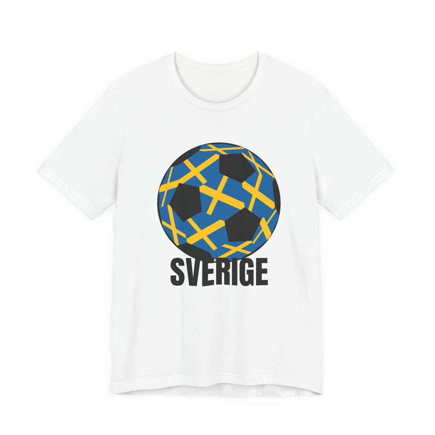 Sverige Fan Specialty Soccer Ball Design T Shirt  Black Text