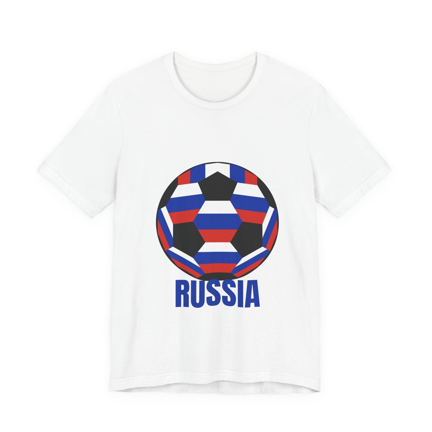 Russia Fan Specialty Soccer Ball Design T Shirt Blue Text