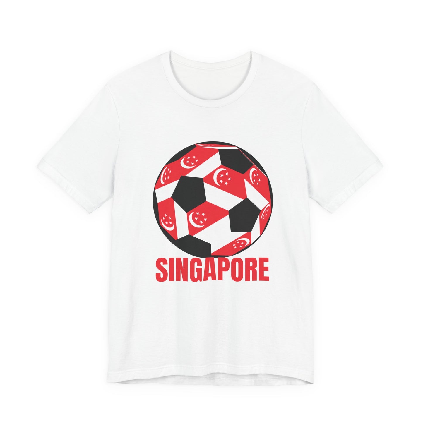 Singapore Fan Specialty Soccer Ball Design T Shirt Red Text