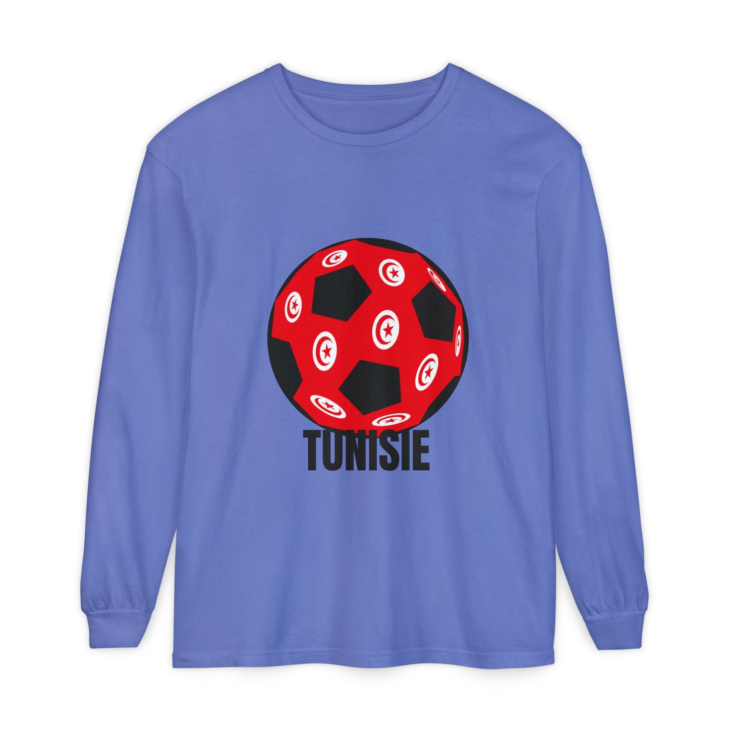 Tunisie Fan Specialty Soccer Ball Design Long Sleeve Tee Black Text